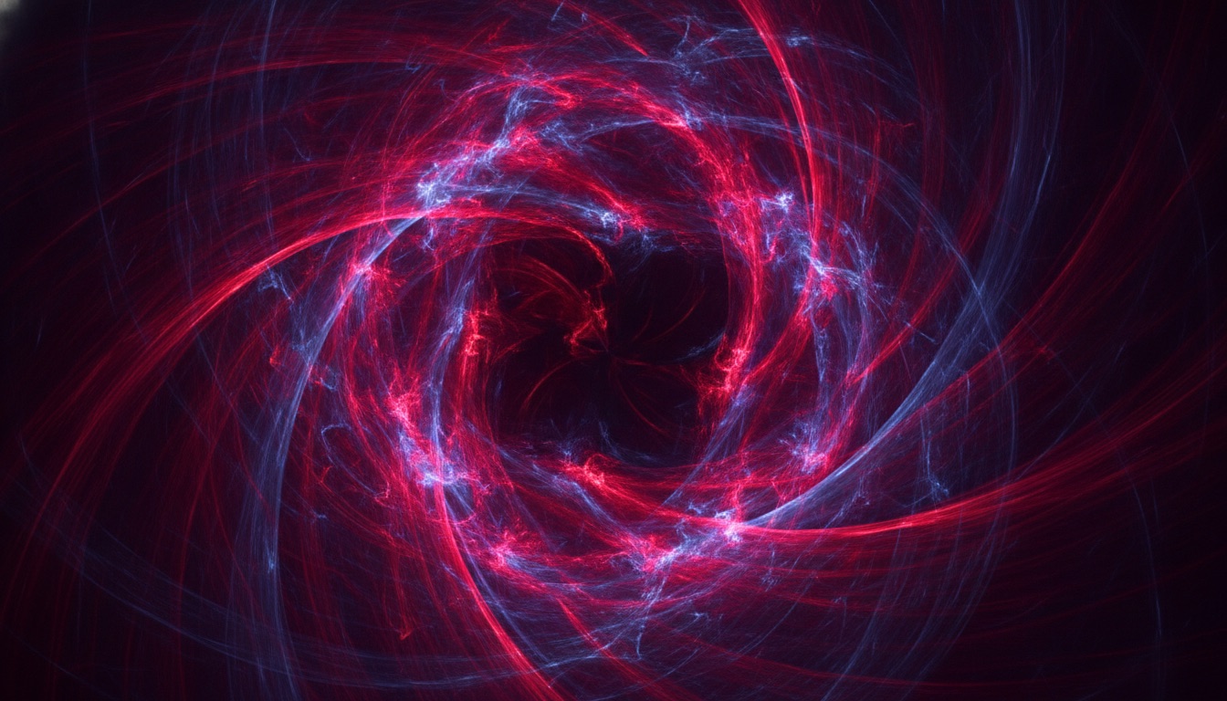 A dramatic swirl of warm and cool light suggesting motion and turbulence, abstract and intense