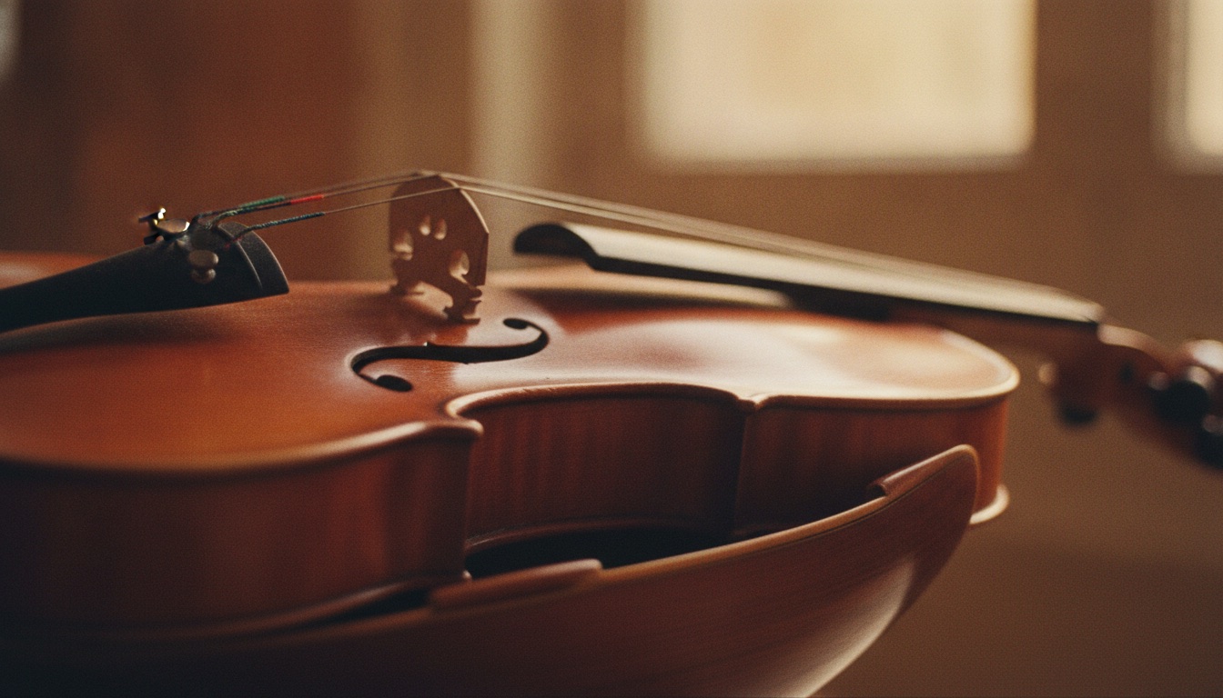 A violin and a mandolin overlapping in warm light
