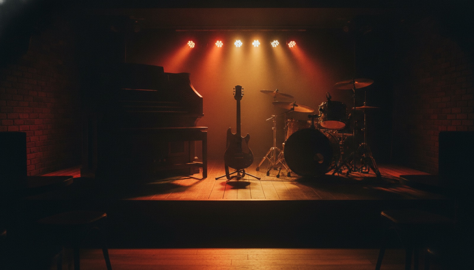 A soul and gospel-inflected band silhouetted on stage under warm amber light