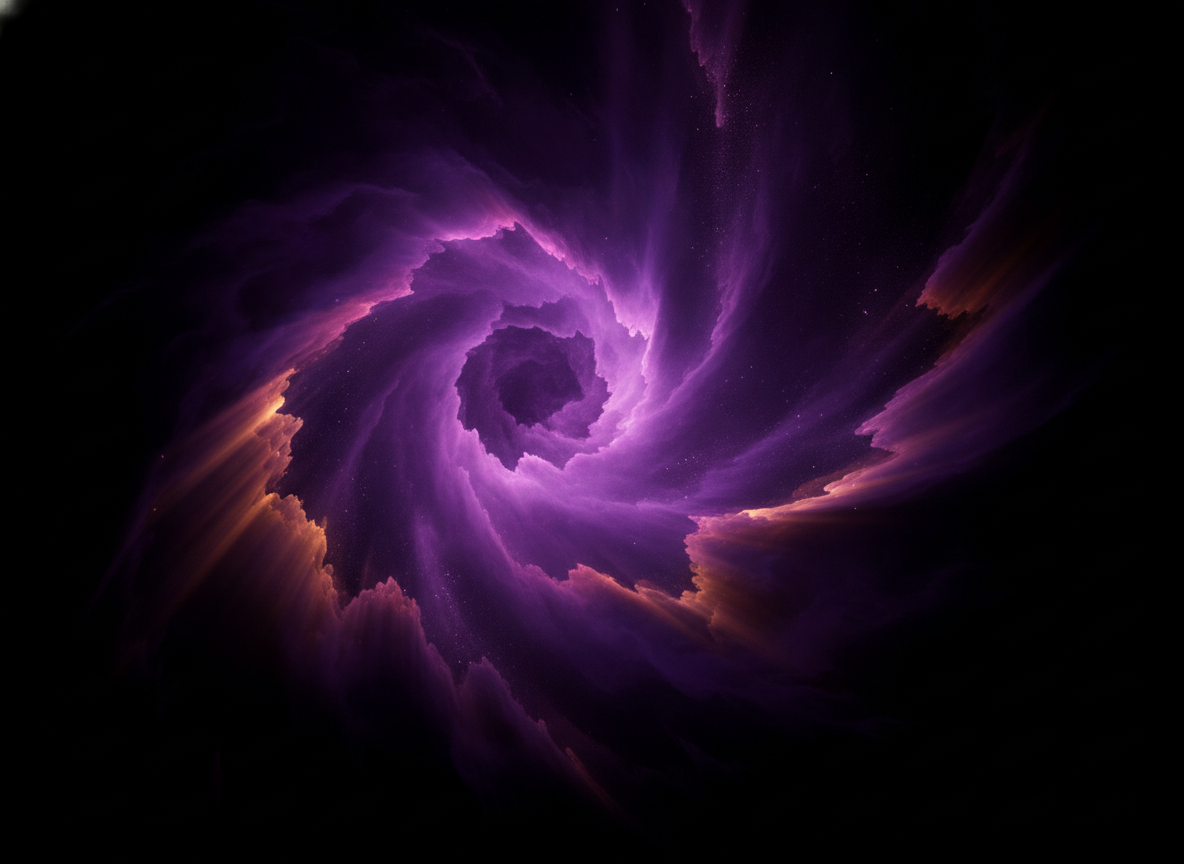 A swirling haze of deep purple and magenta light dissolving into smoke against a dark backdrop