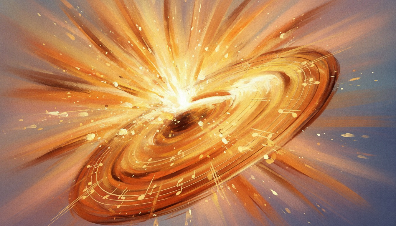 A joyful abstract burst of warm golden and orange light, radiant and musical